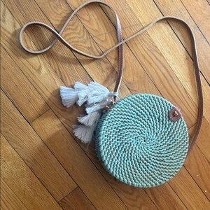 Stylish Woven Round Bag with Tassels